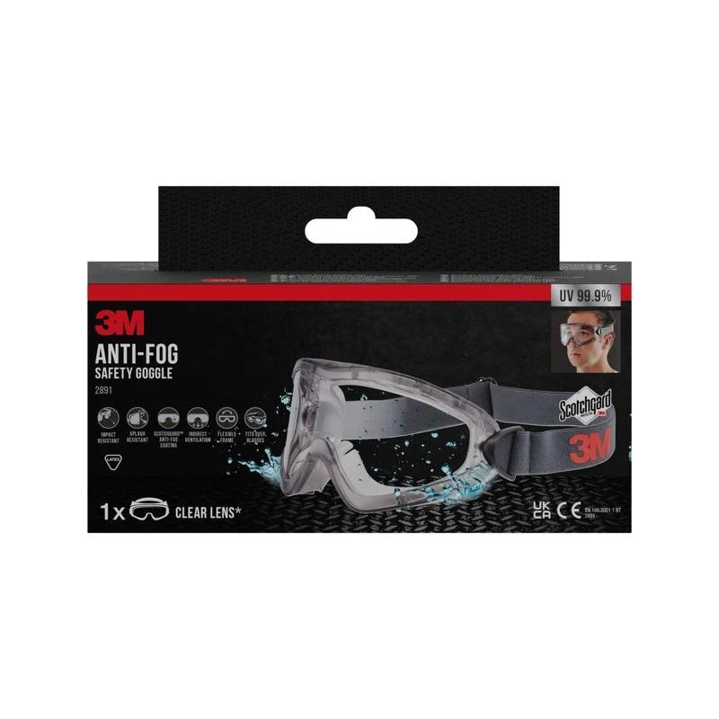 3M™ Schutzbrille 2891, Scotchgard™ Protector Antibeschlag, Indirekt belüftet, Klarsichtscheibe | Packung (1 Stück)