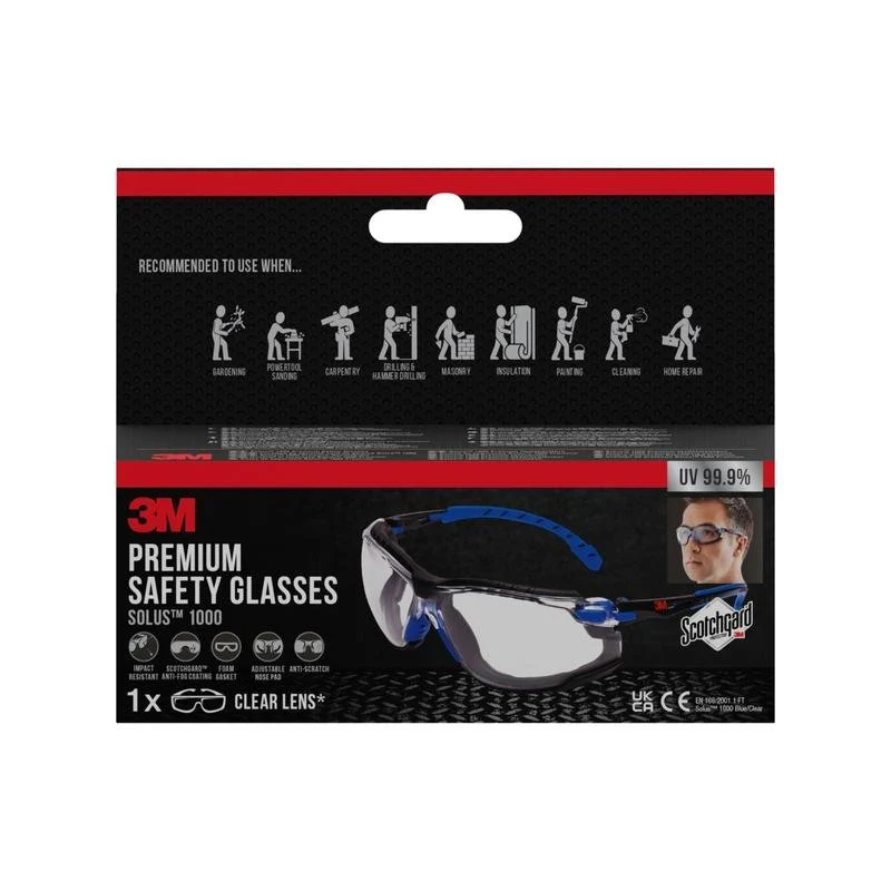 3M™ Solus™ Schutzbrille 1000, Scotchgard™ Protector Antibeschlag-Beschichtung, mit aufsteckbarer Schaumstoffdichtung, Klar...
