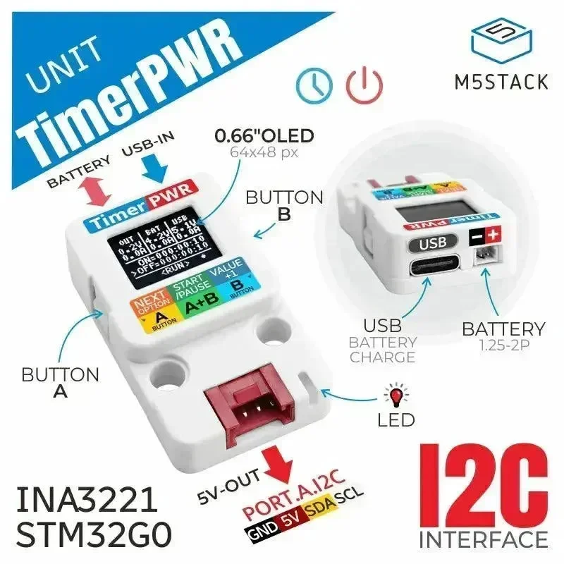 Napájecí jednotka M5Stack Timer s OLED displejem (INA3221)