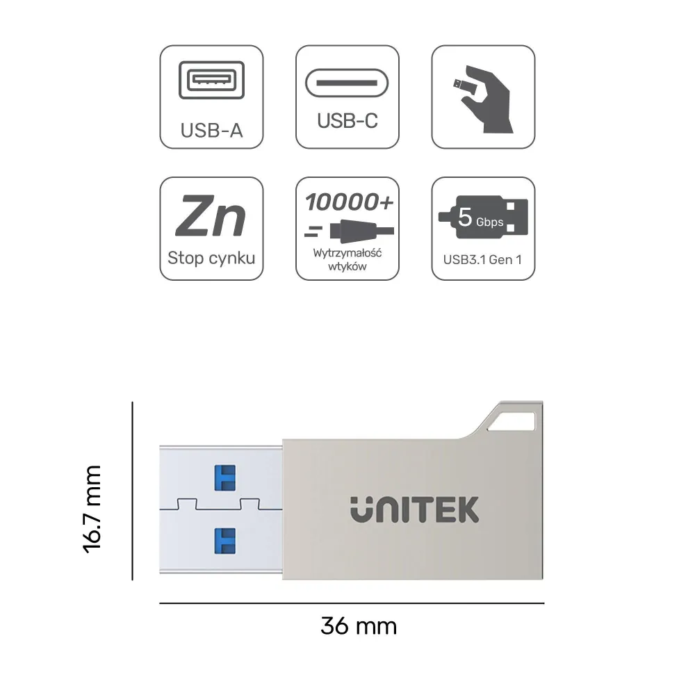 Unitek adaptér USB- na USB-C 3.1 Gen1 A1034NI