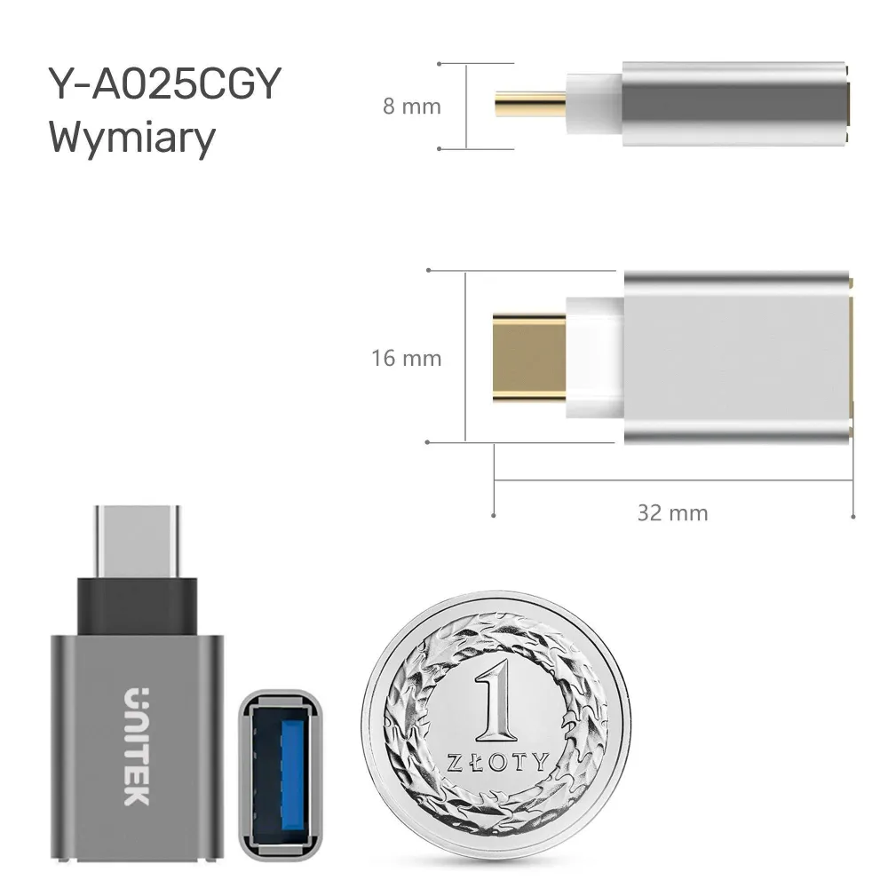Unitek Y-A025CGY USB TypC na USB adaptér