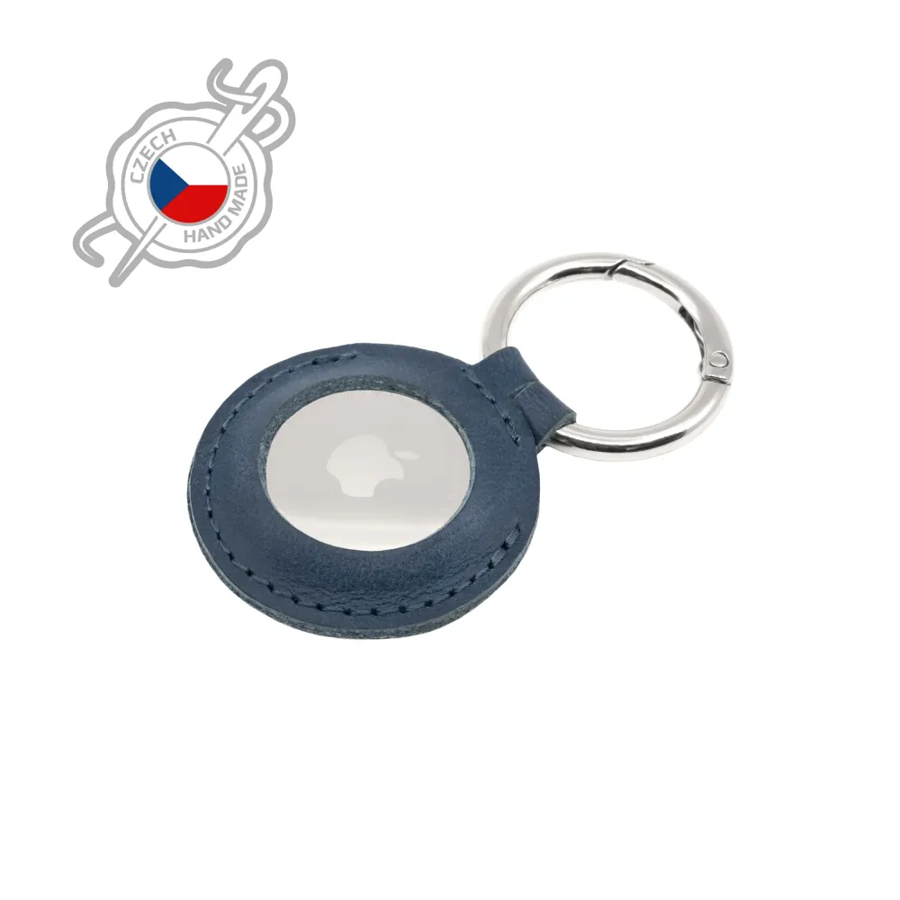 Pouzdro FIXED Case AirTag z pravé hovězí kůže s karabinou, modré FIXED.zone shop