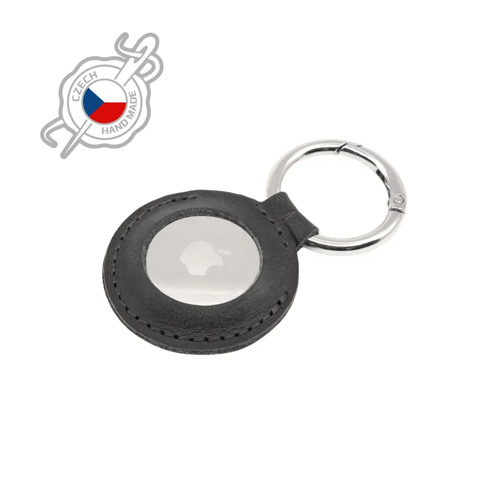 Pouzdro FIXED Case AirTag z pravé hovězí kůže s karabinou, černé FIXED.zone shop