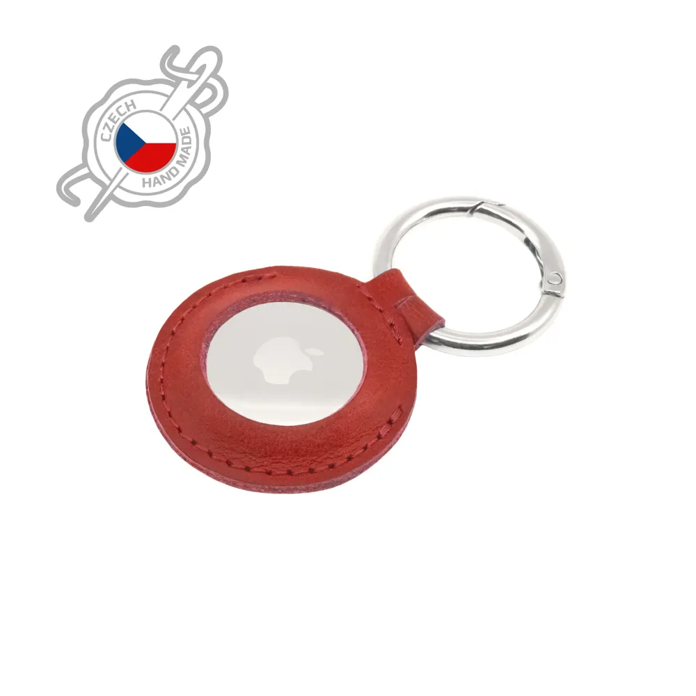 Pouzdro FIXED Case AirTag z pravé hovězí kůže s karabinou, červené FIXED.zone shop