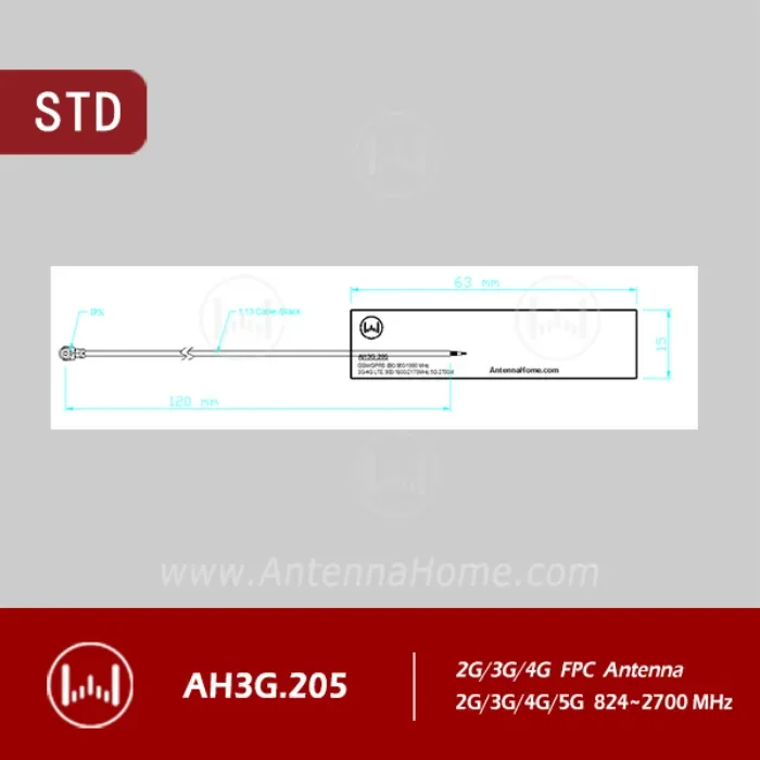 AntennaHome FPC anténa GSM/GPRS 890/960/1990MHz 3G/4G LTE 900/1800/2170MHz 5G 2700MHz