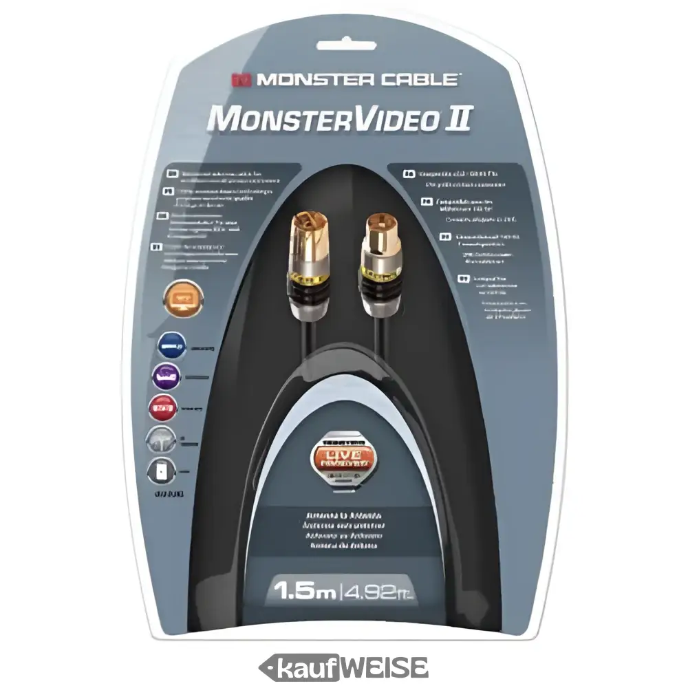 Anténní kabel Monster Video 2 | 1,5m koaxiální | Dvojité stínění | Kontakty z 24k zlata | HDTV