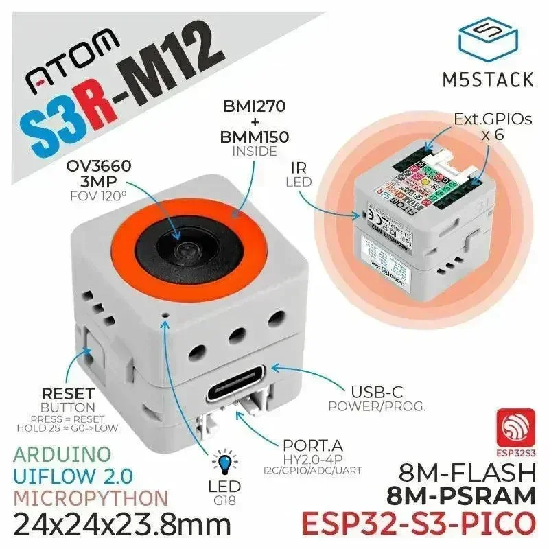 M5Stack ATOMS3R Kamera Kit M12 Verze (OV3660)