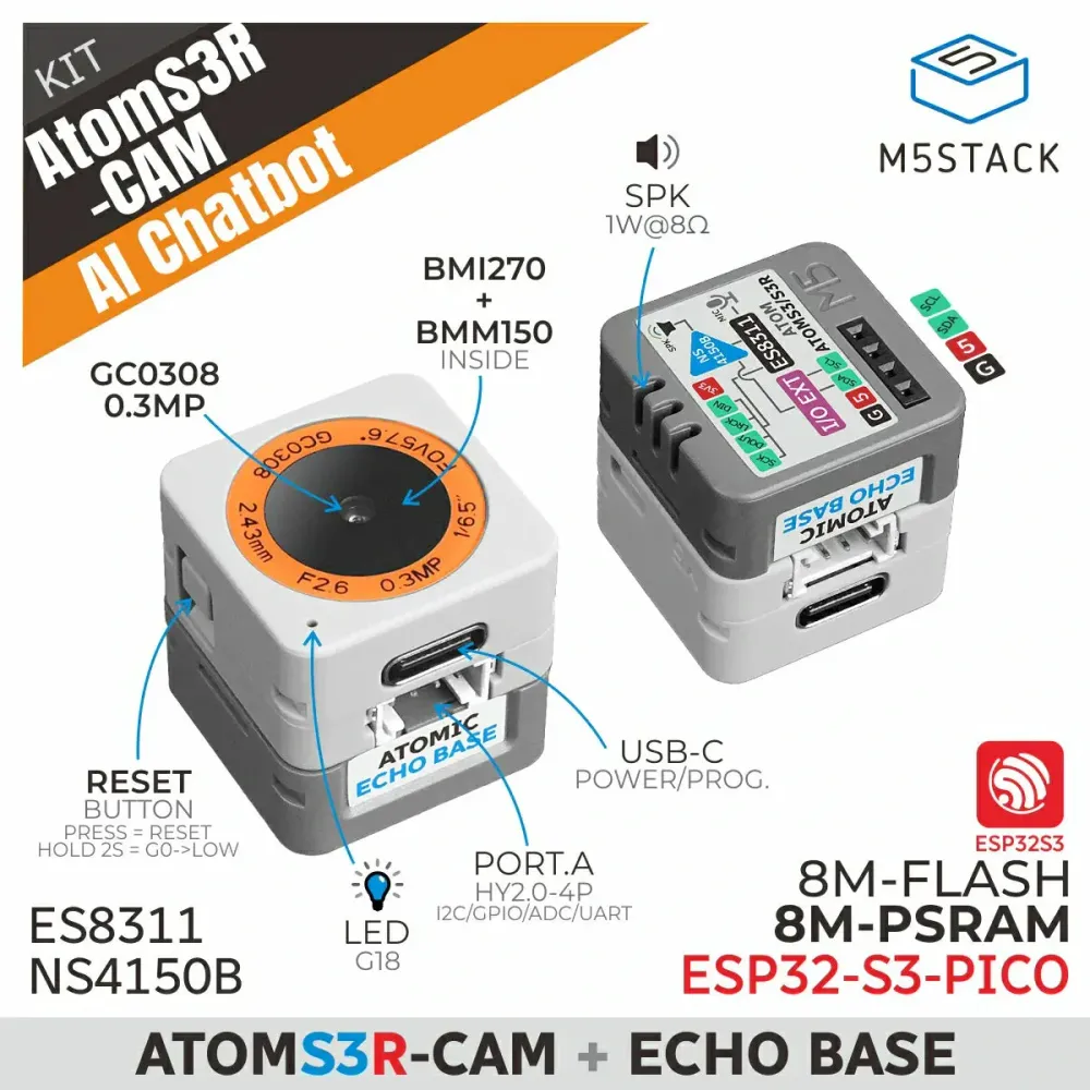 M5Stack AtomS3R-CAM AI Kamera Chatbot Kit (8MB PSRAM)
