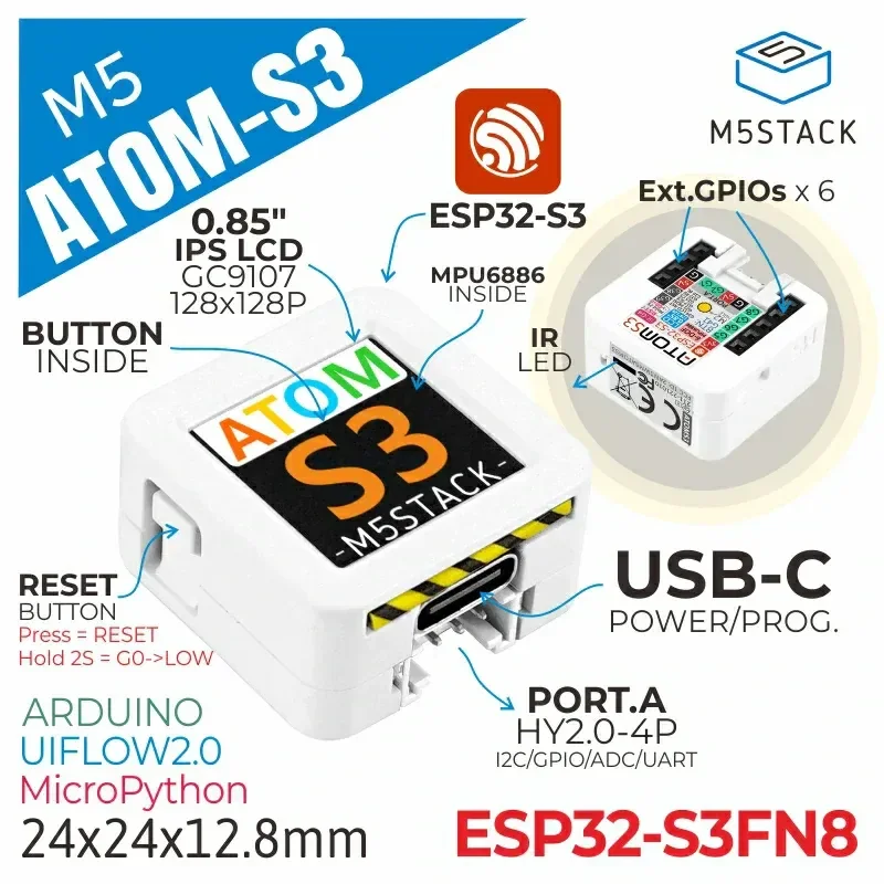 Vývojová sada M5Stack ATOMS3 s 0,85palcovým displejem
