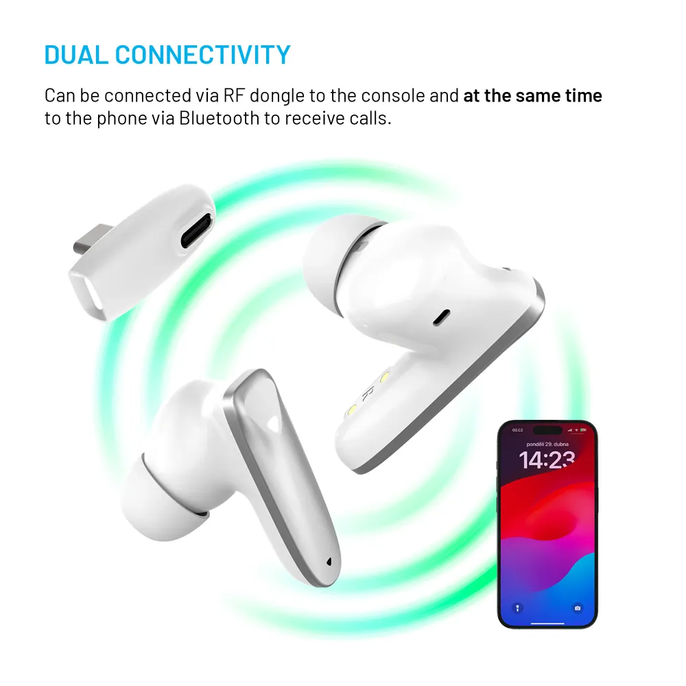 Bezdrátová herní TWS sluchátka FIXED Game Pods s radiofrekvenčním připojením, bílá FIXED.zone shop