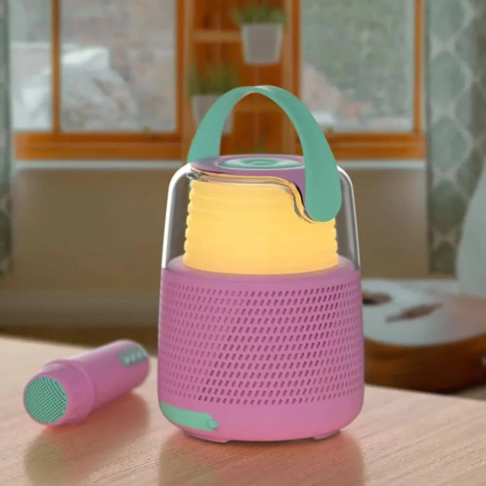 Karaoke sada s mikrofonem reproduktorem s LED osvětlením – růžová