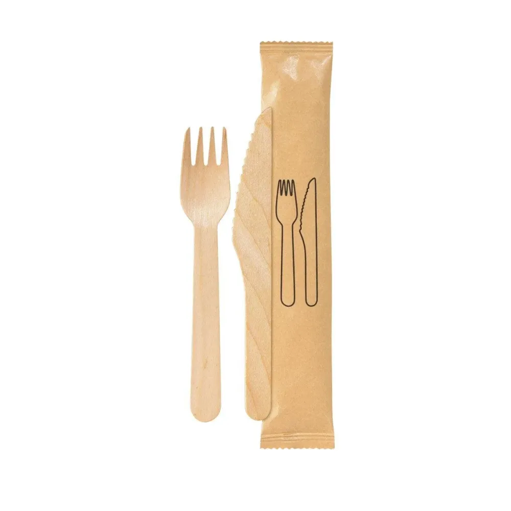 2/1 bestickuppsättning, trä, gaffel & kniv naturlig vaxad 160/165 | Pack (250 stycken)