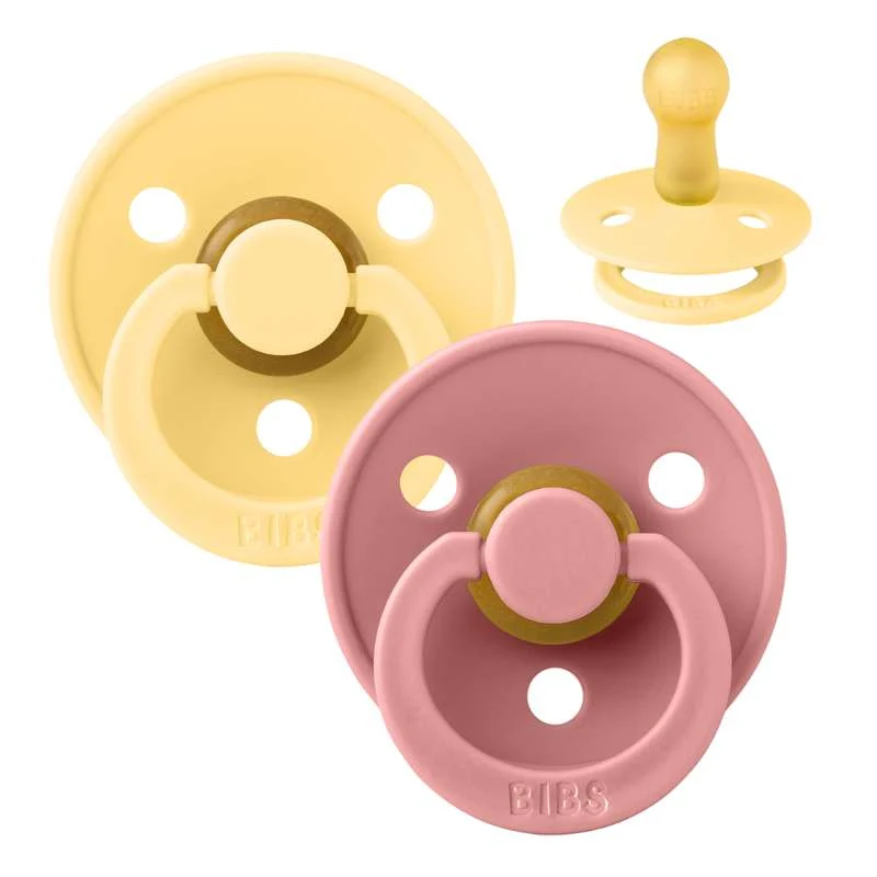 Bibs Kulatý Colour Dudlík - 2-balení - vel. 2 - přírodní guma - Bledé máslo/Prašná růžová