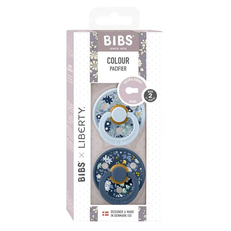 Bibs Kulatý Colour Dudlík - 2-balení - vel. 2 - přírodní guma - Liberty - heřmánek trávník/světle modrá směs