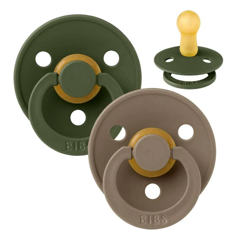 Bibs Kulatý Colour Dudlík - 2-balení - vel. 2 - přírodní guma - Lovec zelená/Tmavý dub