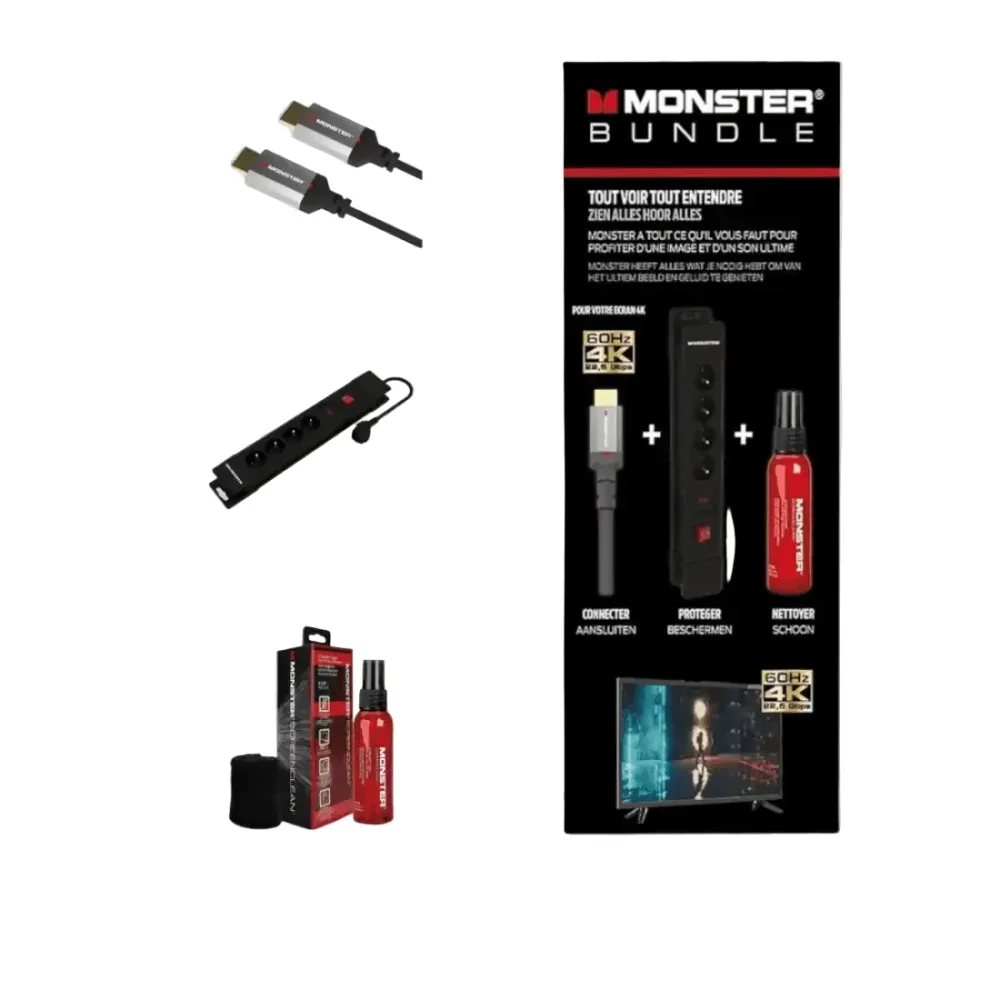 Monster Pack HDMI 8K - 4K 120Hz 48GBPS 1,8m + SCREENCLEAN 60ML + Napájení 4 zásuvky