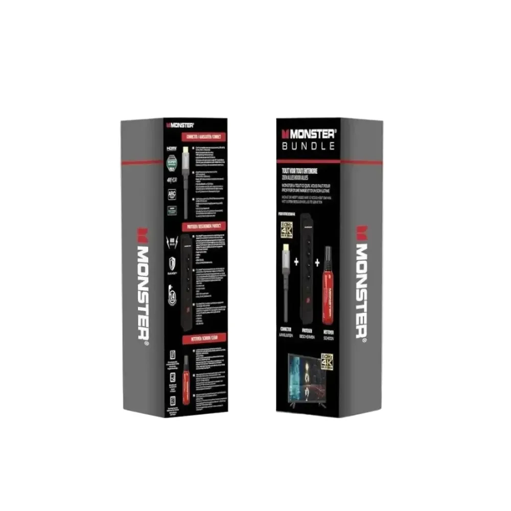 Monster Pack HDMI 8K - 4K 120Hz 48GBPS 1,8m + SCREENCLEAN 60ML + Napájení 4 zásuvky