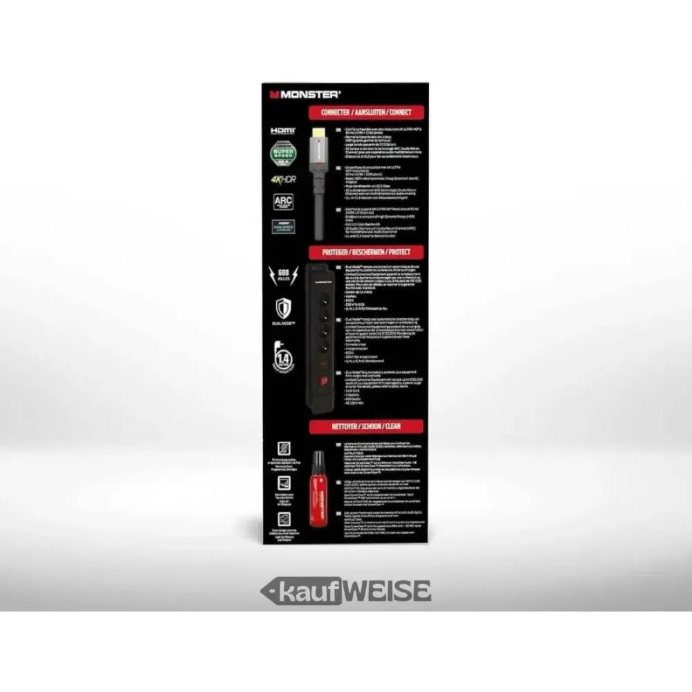 Monster Pack HDMI 8K - 4K 120Hz 48GBPS 1,8m + SCREENCLEAN 60ML + Napájení 4 zásuvky