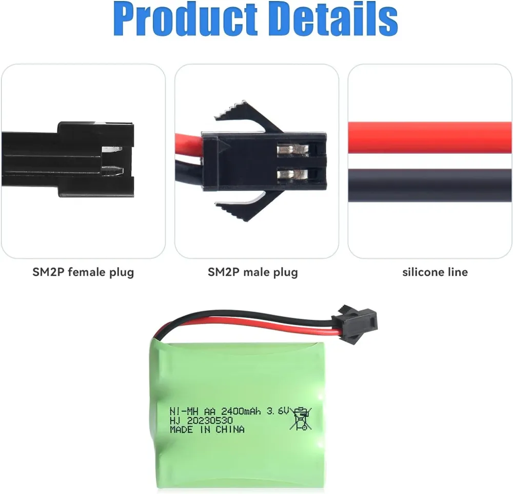 4,8V AA baterie, 2400mAh dobíjecí Ni-MH baterie, SM 2P zástrčka pro HY800 F1 F3 RC člun RC sběrnice s SM 2P USB nabíjecím...