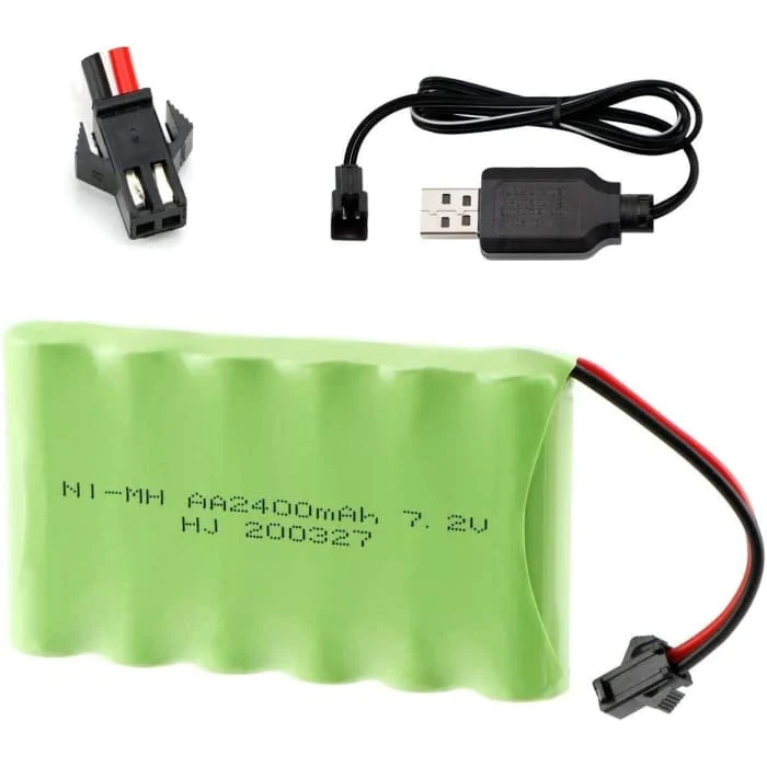 7,2V 2400mAh Ni-MH AA dobíjecí baterie s 2kolíkovou zástrčkou sm-2P USB nabíjecím kabelem pro RC nákladní auta YUNIQUE GRE...