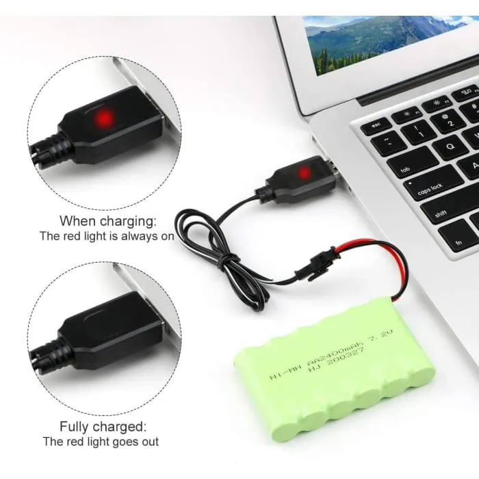 7,2V 2400mAh Ni-MH AA dobíjecí baterie s 2kolíkovou zástrčkou sm-2P USB nabíjecím kabelem pro RC nákladní auta YUNIQUE GRE...