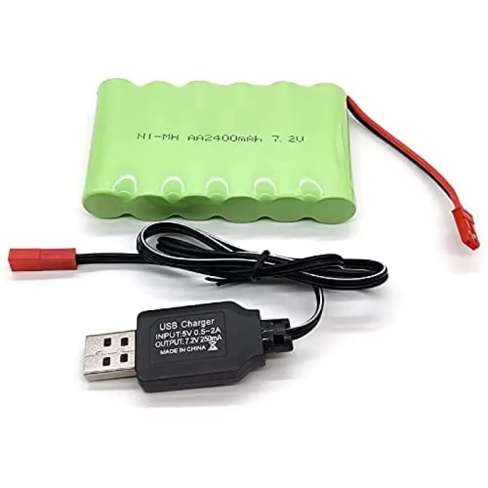 7,2V 2400mAh Ni-MH AA JST dobíjecí baterie USB nabíjecí kabel pro RC nákladní auta YUNIQUE GREEN-CLEAN-POWER