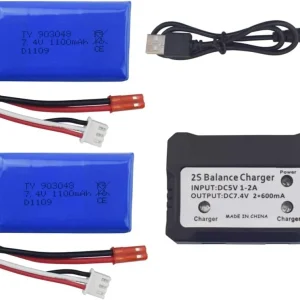 2 x 7,4V 1100mAh lithiová baterie s nabíječkou - kompatibilní s WLtoys A949, A959, A969, A979, K929, V912, V913, L959 YUNI...