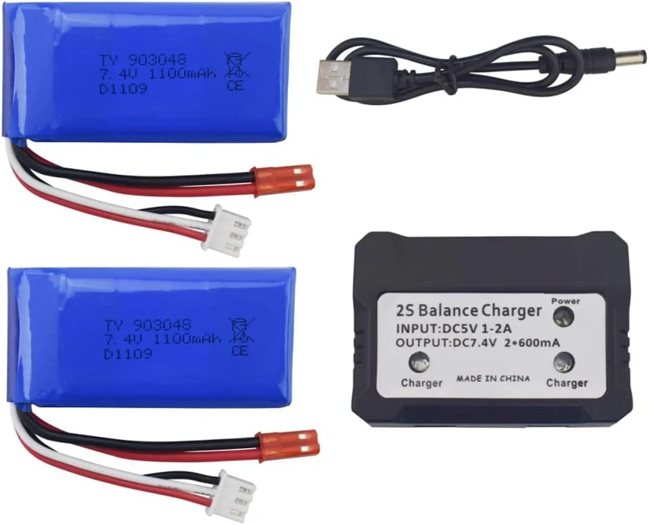 2 x 7,4V 1100mAh lithiová baterie s nabíječkou - kompatibilní s WLtoys A949, A959, A969, A979, K929, V912, V913, L959 YUNI...