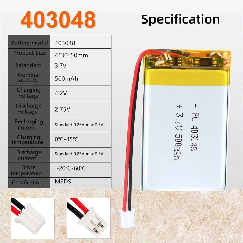 902030 dobíjecí baterie Lipo (3,7V, 500mAh Lipo) pro přenosný telefon video mp3 mp4 LED světlo YUNIQUE GREEN-CLEAN-POWER
