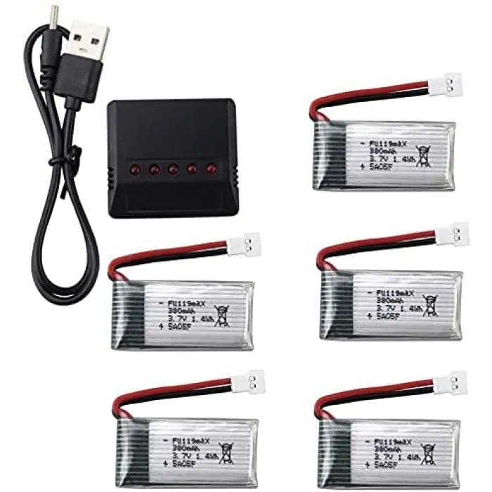 Adaptér nabíječky 5v1 + 5 x 3,7V 380mAh 25C lithiové baterie pro Tera Mini Quadcopter Hubsan X4 H107C H107D YUNIQUE GREEN-...