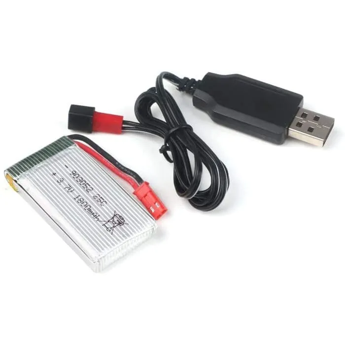 Baterie pro kvadrokoptéru, 3,7V 1800mAh 25C Li-Po baterie se zástrčkou JST USB nabíjecím kabelem pro RC vrtulník JJRC H11D...