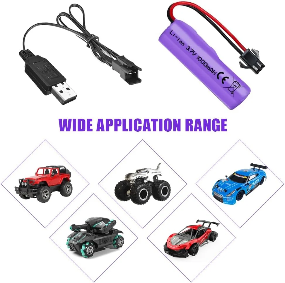 1 kus 7,4V 1000mAh dobíjecí baterie SM-4P s nabíjecím kabelem USB pro RC vozidla DE36W DE65 NO.1809 YUNIQUE GREEN-CLEAN-POWER