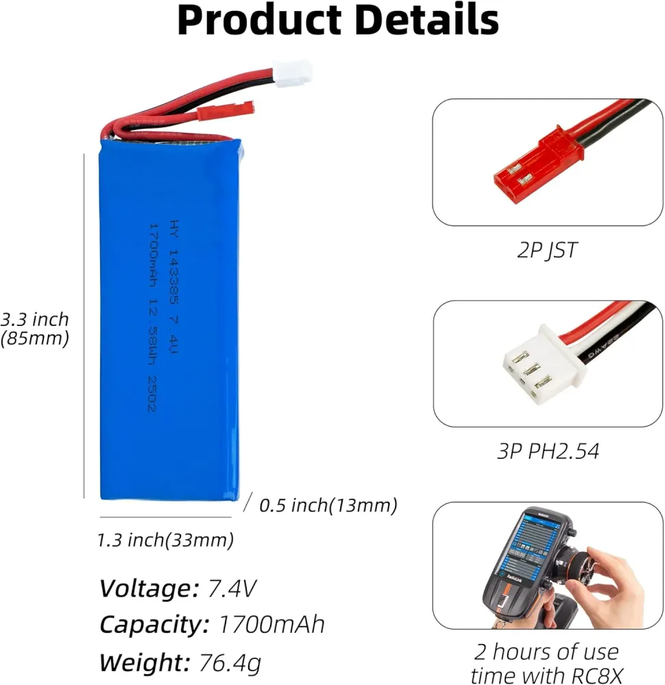 1 kus 7,4V 1700mAh lithiová baterie kompatibilní s vysokorychlostními RC auty 4WD - modely 9200 9200E 9202E YUNIQUE GREEN-...