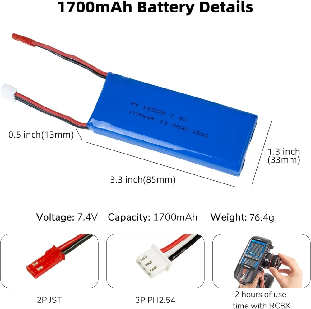 1 kus 7,4V 1700mAh lithiová baterie kompatibilní s vysokorychlostními RC auty 4WD - modely 9200 9200E 9202E YUNIQUE GREEN-...
