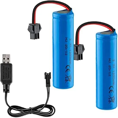 2 kusy 3,7V 1200mAh baterie s nabíjecím kabelem USB, zástrčka SM-2P, kompatibilní s DE45 DE42 1:14 Off-road Drift Racing Y...