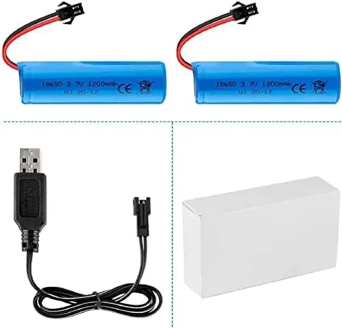 2 kusy 3,7V 1200mAh baterie s nabíjecím kabelem USB, zástrčka SM-2P, kompatibilní s DE45 DE42 1:14 Off-road Drift Racing Y...