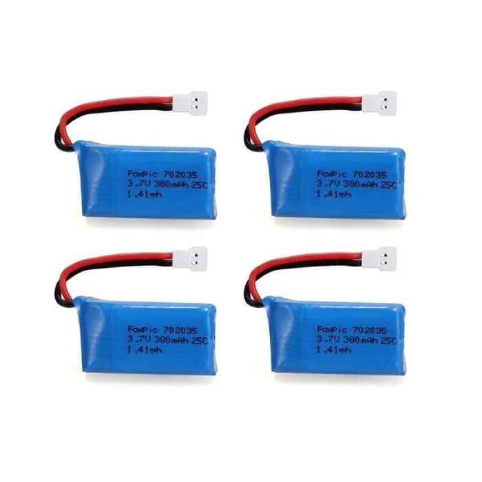 4 kusy 3,7V, 380mAh dobíjecí Lipo baterie pro RC kvadrokoptéry Drony HUBSAN X4 H107L H107C H107D H107 V252 JXD 385 YUNIQUE...
