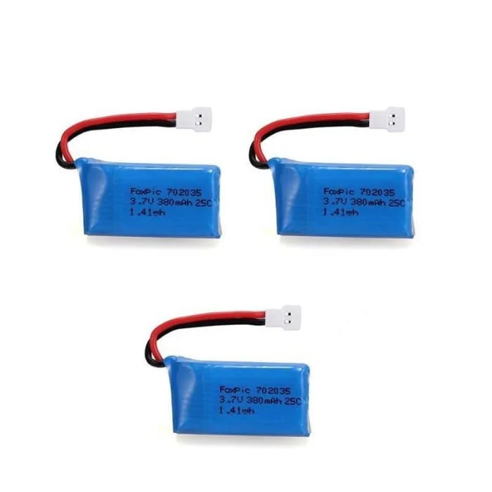 3 kusy 3,7V, 380mAh dobíjecí Lipo baterie pro RC kvadrokoptéry Drony HUBSAN X4 H107L H107C H107D H107 V252 JXD 385 YUNIQUE...