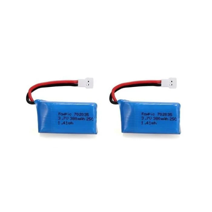2 kusy 3,7V, 380mAh dobíjecí Lipo baterie pro RC kvadrokoptérové drony HUBSAN X4 H107L H107C H107D H107 V252 JXD 385 YUN...