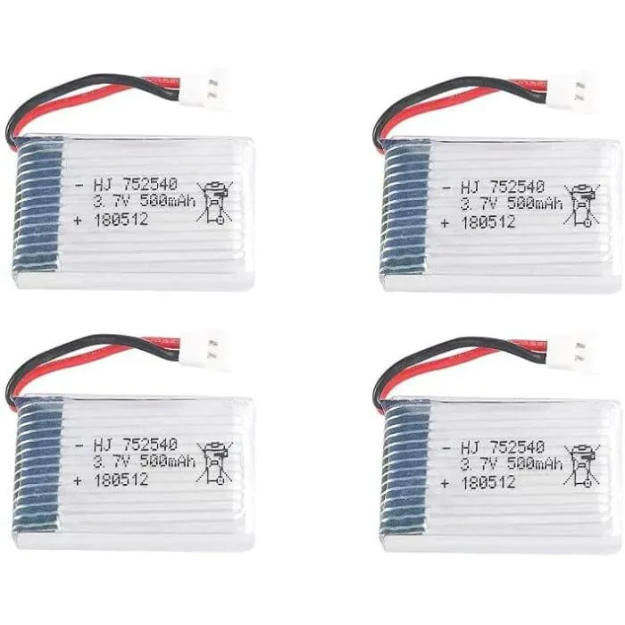 4 kusy 3,7V, 500mAh dobíjecí Lipo baterie pro RC kvadrokoptéry Drony Syma X5 X5C X5SC X5SW, Cheerson CX-30W, Skytech M68,...