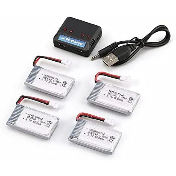 4 kusy 3,7V, 500mAh dobíjecí Lipo baterie + 1 1 ž 4 nabíječka pro RC drony Kvadrokoptéra Syma X5 X5C X5SC X5SW, Cheerson C...