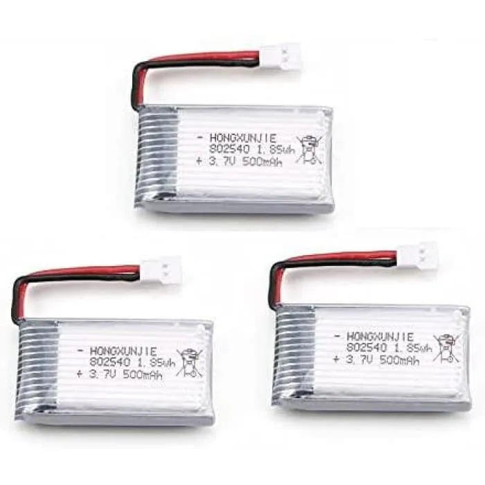 3 kusy 3,7V, 500mAh Lipo dobíjecí Lipo baterie pro RC kvadrokoptéry Drony Syma X5 X5C X5SC X5SW, Cheerson CX-30W, Skytech...