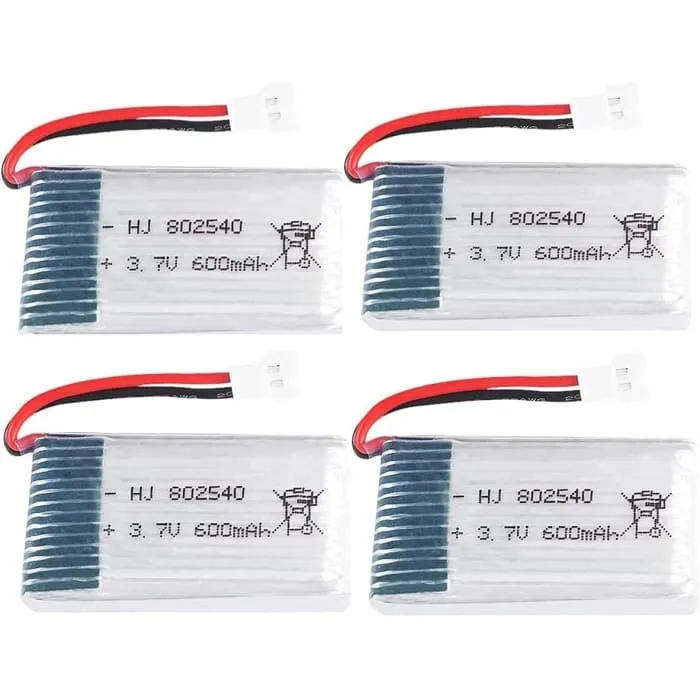 4 kusy 3,7V, 600mAh dobíjecí Lipo baterie pro RC kvadrokoptéry Drony Syma X5 X5C X5SC X5SW, Cheerson CX-30W, Skytech M68,...