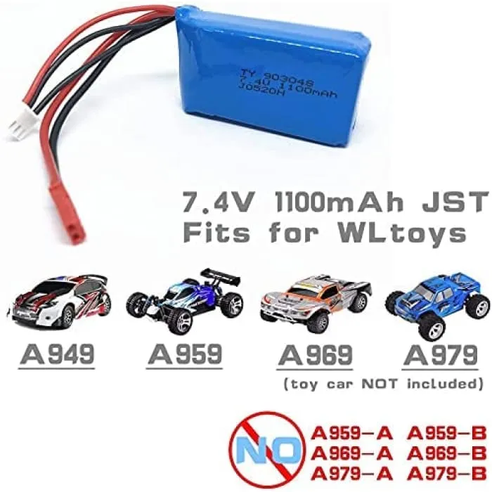 2 kusy dobíjecí baterie Lipo (7,4V 1100mAh) pro autodron Wltoys A949 A959 A969 A979 V912 V913 V262 L959 T23 T55 F45 YUNIQU...