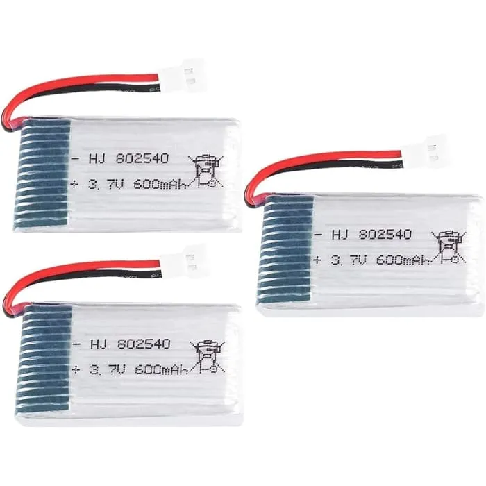 3 kusy dobíjecí Lipo baterie (3,7V, 600mAh Lipo) pro RC kvadrokoptéry Drony Syma X5 X5C X5SC X5SW, Cheerson CX-30W, Skytec...