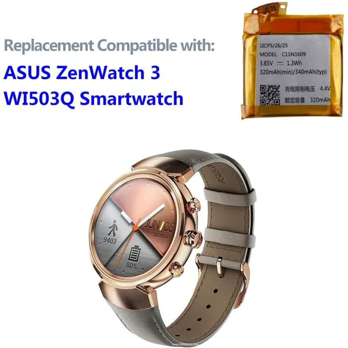 Náhradní baterie ASUS ZenWatch 3 (WI503Q) Smartwatch C11N1609 se sadou YUNIQUE GREEN-CLEAN-POWER