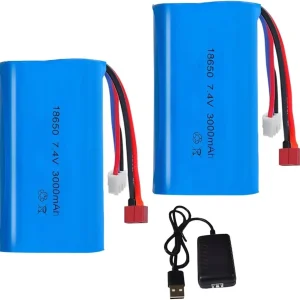 Sada 4 3,7V 3000mAh li-ion baterií s USB nabíječkami pro RC auta, kompatibilní s modely DE45 DE42 1:14 Off-road Drift Raci...