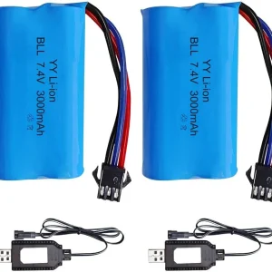 Sada 4 3,7V 3000mAh li-ion baterií s USB nabíječkami pro RC auta, kompatibilní s modely DE45 DE42 1:14 Off-road Drift Raci...
