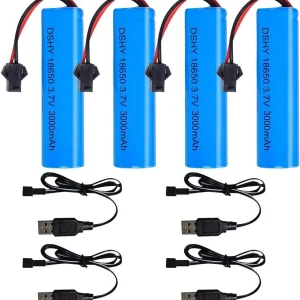 Sada 4 3,7V 3000mAh li-ion baterií s USB nabíječkami pro RC auta, kompatibilní s modely DE45 DE42 1:14 Off-road Drift Raci...