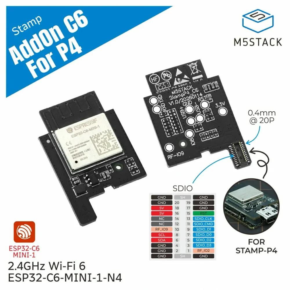 M5Stack Stamp-AddOn C6 | Wi-Fi 6 SDIO modul pro Stamp-P4